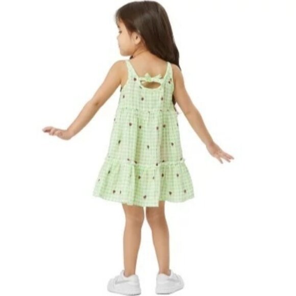 PEEK Ladybug Schiffli Dress Lime Gingham 10 Embroidered Smocked Sundress Tiered - Picture 5 of 11
